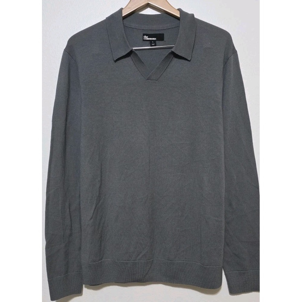 The Commons 100% Merino Wool Men Gray Pullover Sweater V Neck L Long Sleeve NWOT